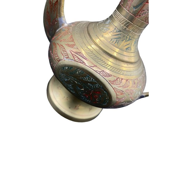 Vintage Etched Brass Tea pot Pitcher Genie Lamp 10" - Picture 9 of 12